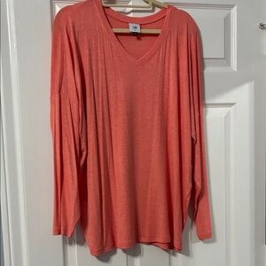 CAbi Serenity Tee…Coral Long Sleeve V-Neck Top